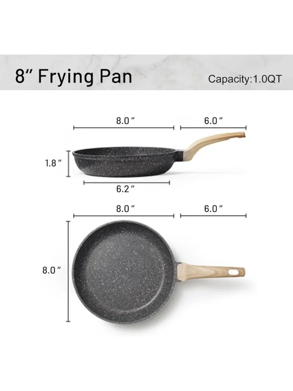 Nonstick Granite Frying Pan - 8-Inch Egg & Omelet Skillet, PFOA Free, Induction